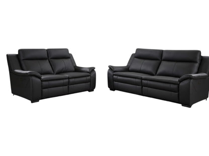 Boston Electric Recliner Black Genuine Leather 3+2 Sofa Suite