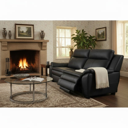 Boston Electric Recliner Black Genuine Leather 3 Seater Sofa