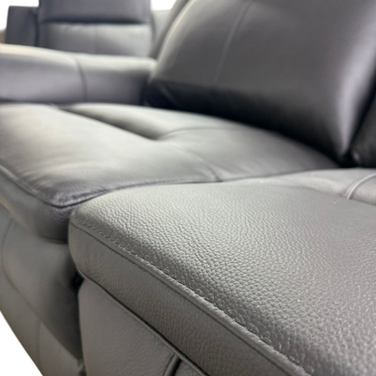 Boston Electric Recliner Black Genuine Leather 3+2 Sofa Suite
