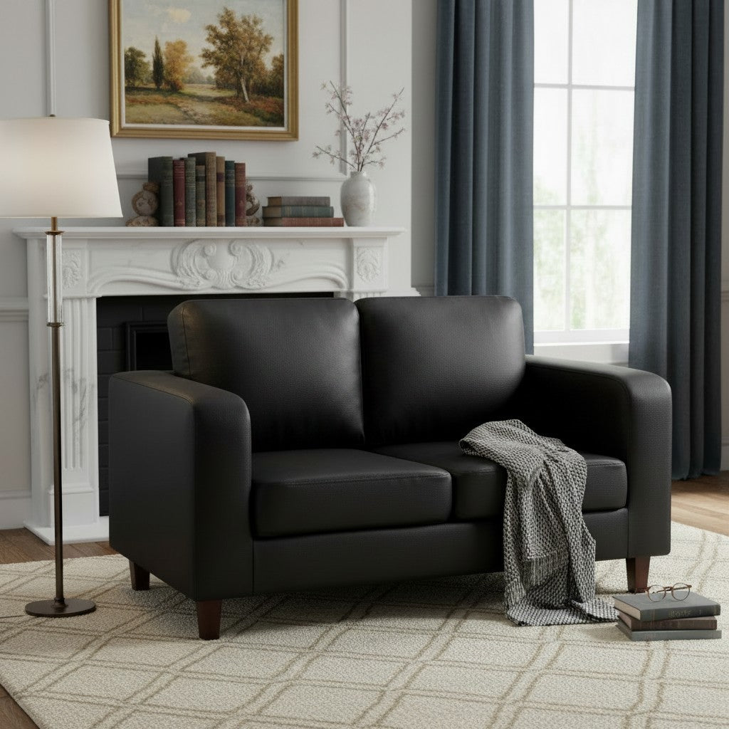 Box Black Leather 2 Seater Sofa