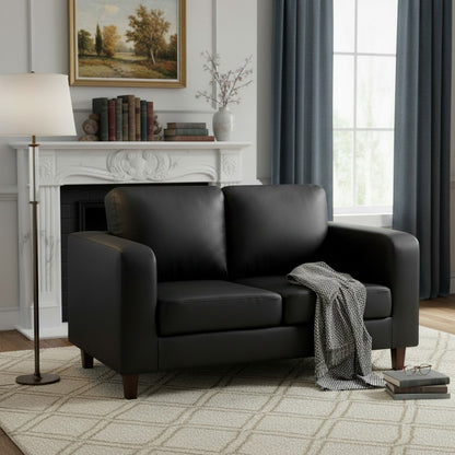 Box Black Leather 2 Seater Sofa
