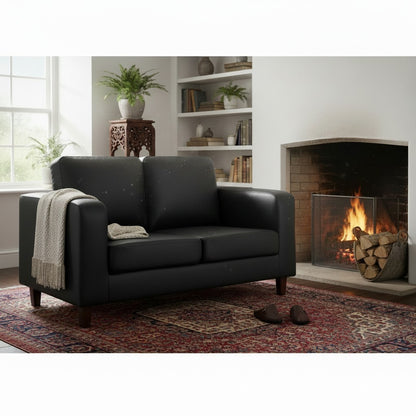 Box Black Leather 2 Seater Sofa