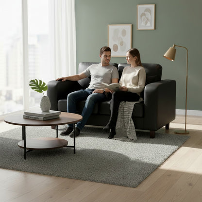 Box Black Leather 2 Seater Sofa