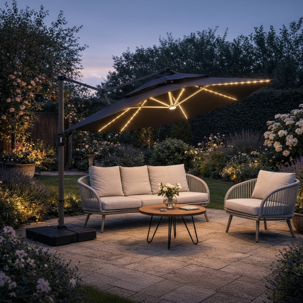 Camber 3m Cantilever Parasol With Solar Powered LED Lights
