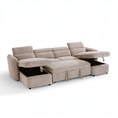 Capri Sofabed Beige Fabric U Shape Storage Corner Sofa