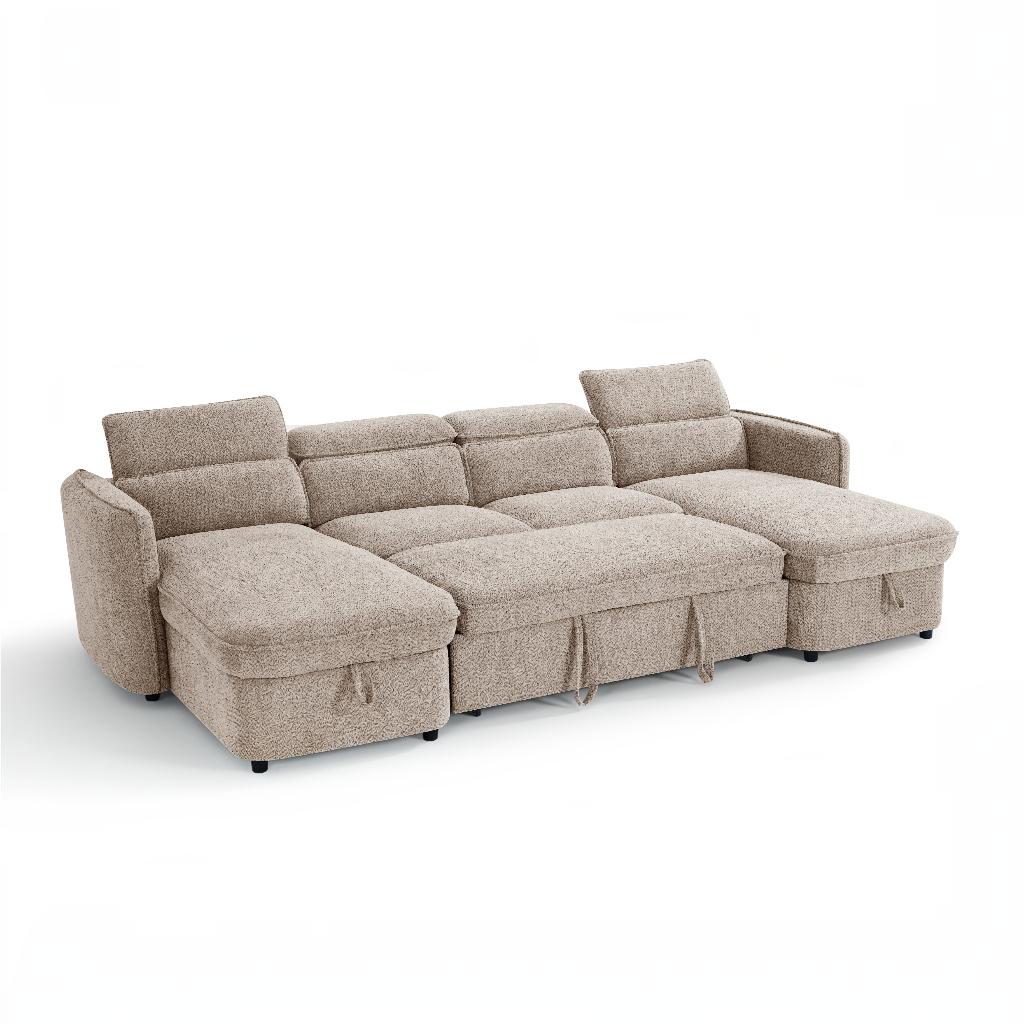 Capri Sofabed Beige Fabric U Shape Storage Corner Sofa