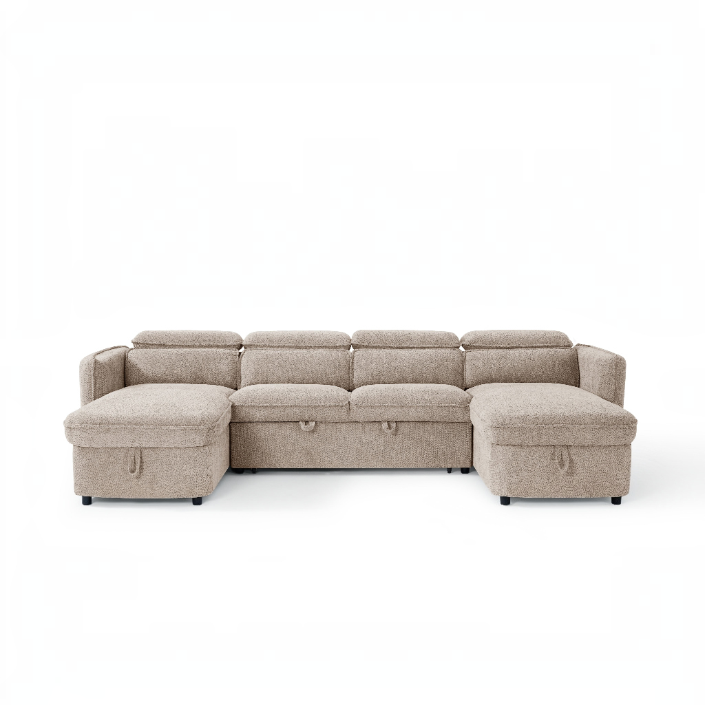 Capri Sofabed Beige Fabric U Shape Storage Corner Sofa