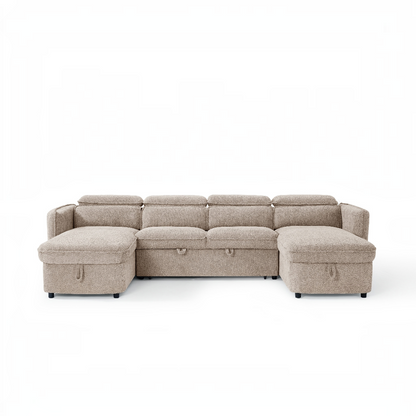Capri Sofabed Beige Fabric U Shape Storage Corner Sofa