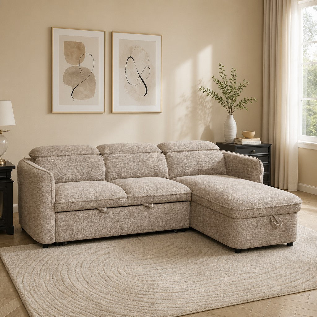 Capri Sofabed Beige Fabric Universal Storage Corner Sofa