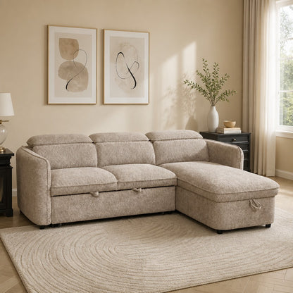 Capri Sofabed Beige Fabric Universal Storage Corner Sofa