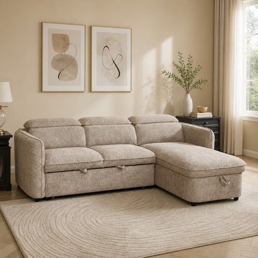 Capri Sofabed Beige Fabric Universal Storage Corner Sofa