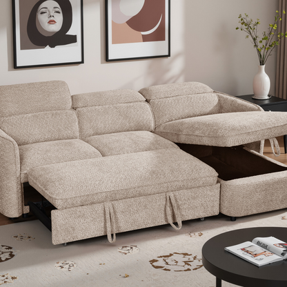 Capri Sofabed Beige Fabric Universal Storage Corner Sofa