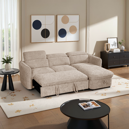 Capri Sofabed Beige Fabric Universal Storage Corner Sofa