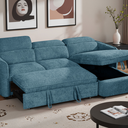 Capri Sofabed Blue Fabric Universal Storage Corner Sofa