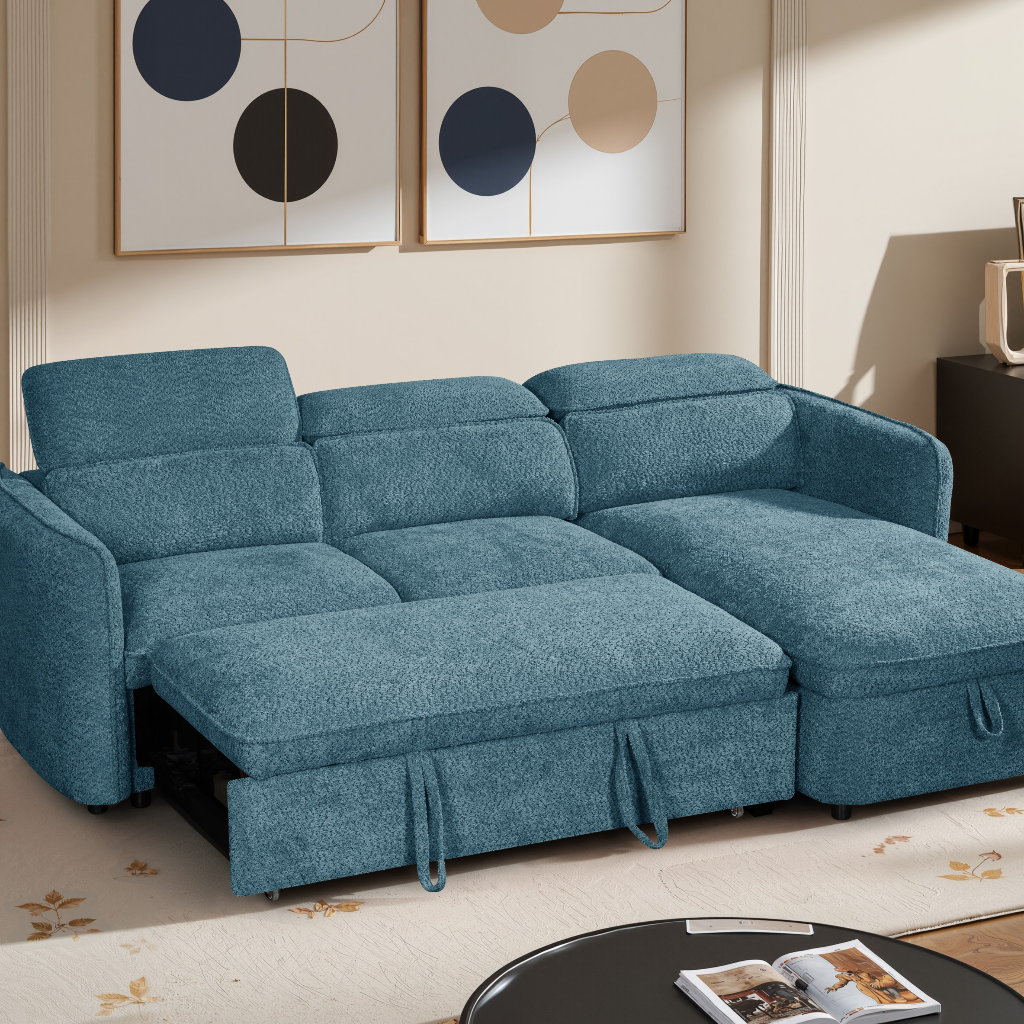 Capri Sofabed Blue Fabric Universal Storage Corner Sofa