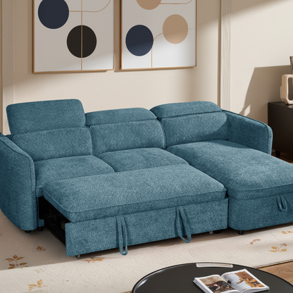Capri Sofabed Blue Fabric Universal Storage Corner Sofa