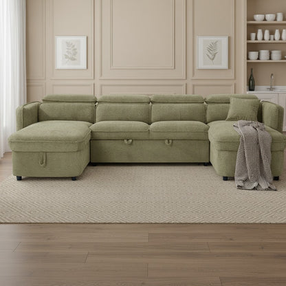 Capri Sofabed Green Fabric U Shape Storage Corner Sofa