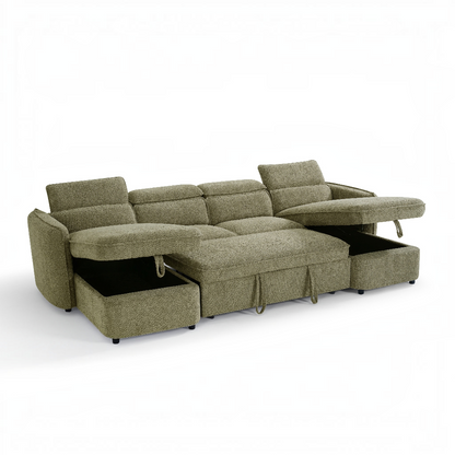 Capri Sofabed Green Fabric U Shape Storage Corner Sofa