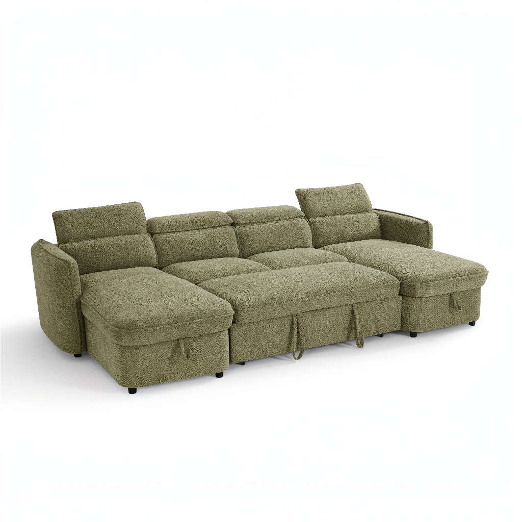 Capri Sofabed Green Fabric U Shape Storage Corner Sofa