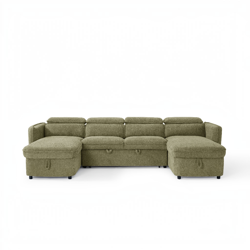 Capri Sofabed Green Fabric U Shape Storage Corner Sofa