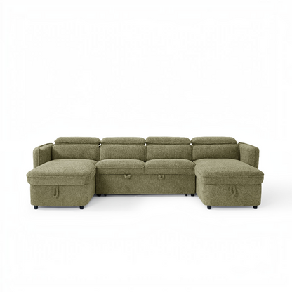 Capri Sofabed Green Fabric U Shape Storage Corner Sofa