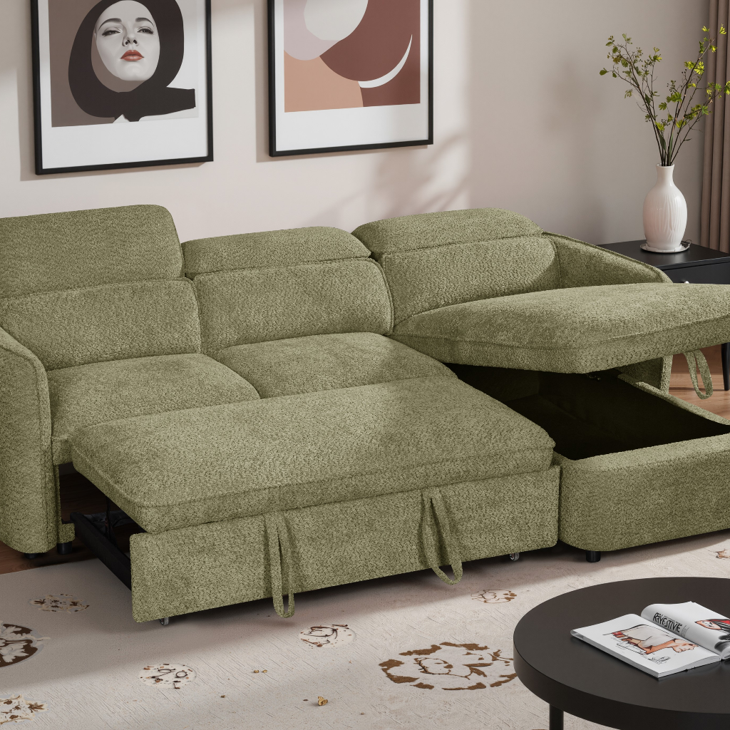 Capri Sofabed Green Fabric Universal Storage Corner Sofa
