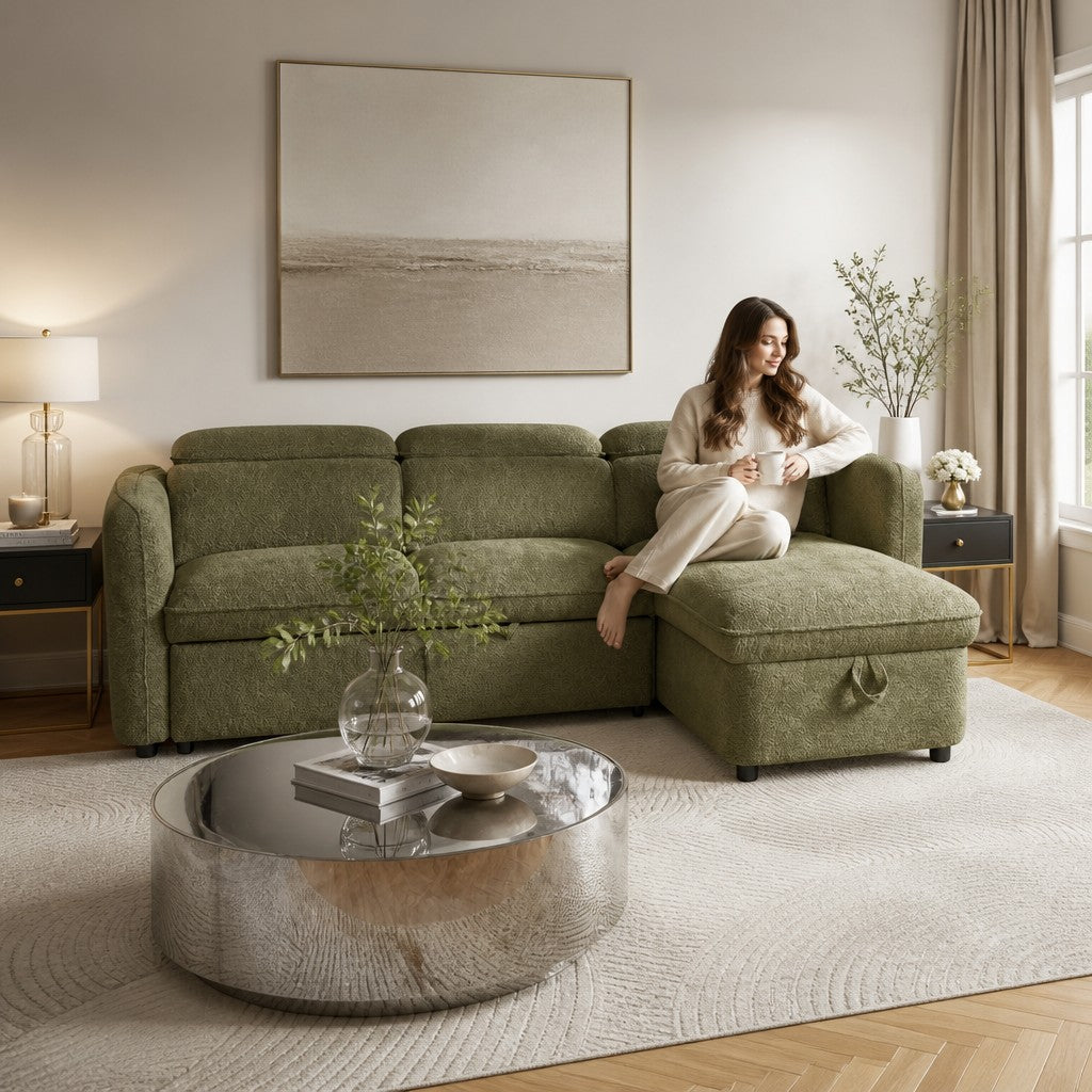 Capri Sofabed Green Fabric Universal Storage Corner Sofa