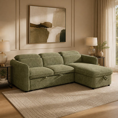 Capri Sofabed Green Fabric Universal Storage Corner Sofa
