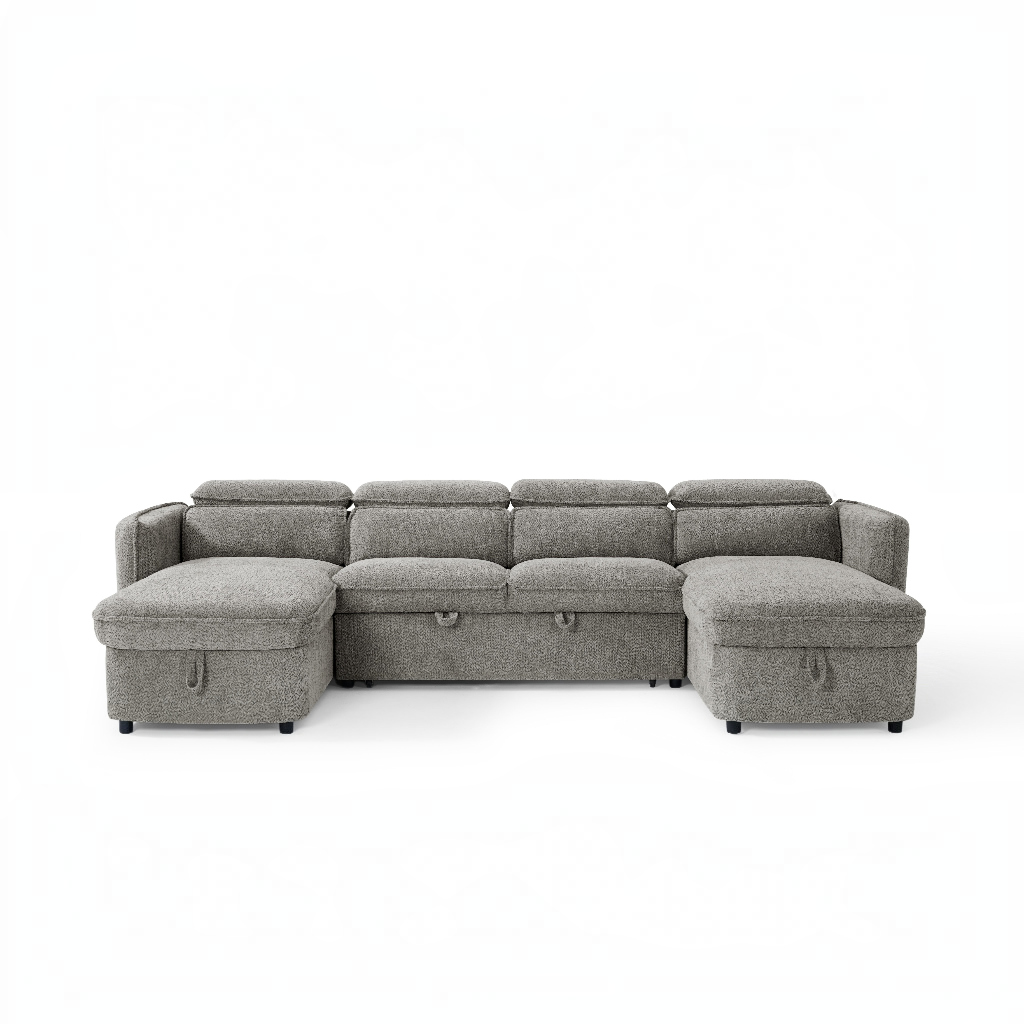Capri Sofabed Grey Fabric U Shape Storage Corner Sofa