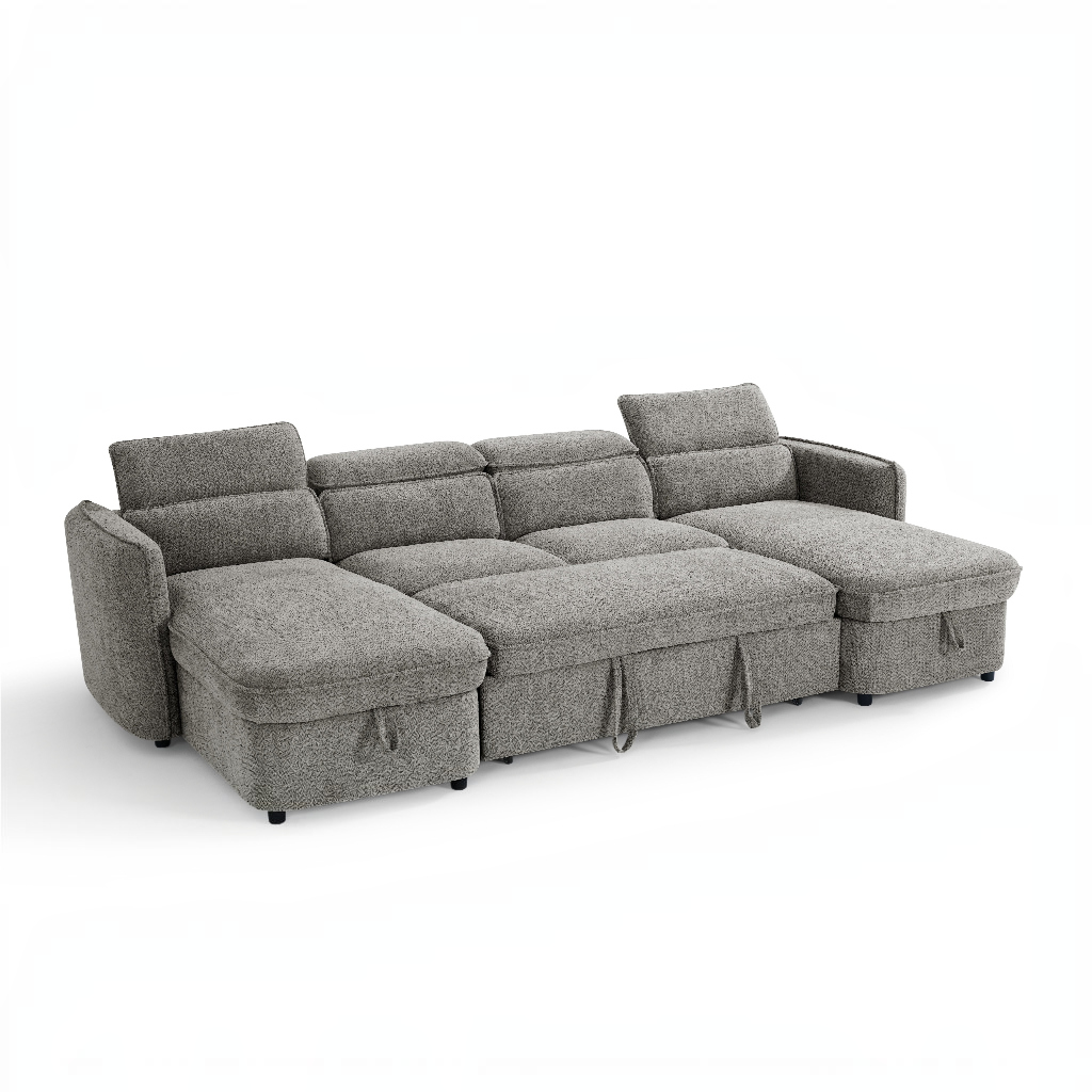 Capri Sofabed Grey Fabric U Shape Storage Corner Sofa