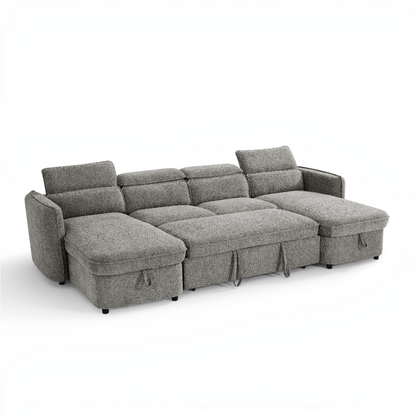 Capri Sofabed Grey Fabric U Shape Storage Corner Sofa