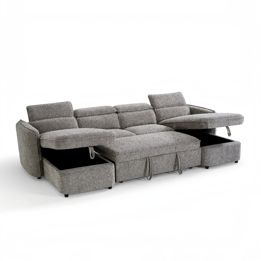 Capri Sofabed Grey Fabric U Shape Storage Corner Sofa