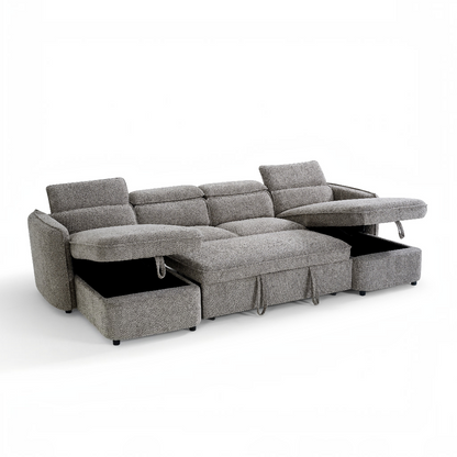 Capri Sofabed Grey Fabric U Shape Storage Corner Sofa