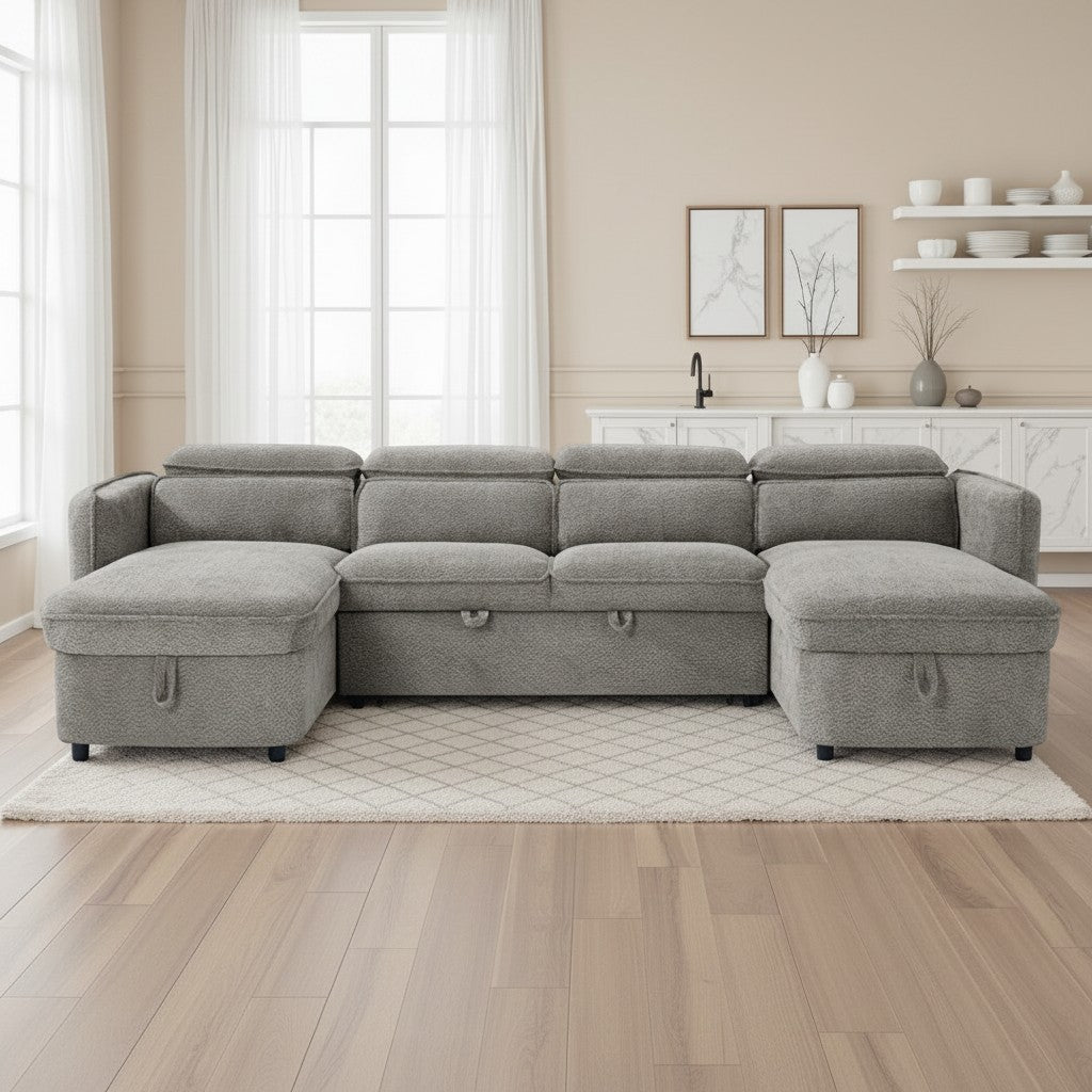 Capri Sofabed Grey Fabric U Shape Storage Corner Sofa