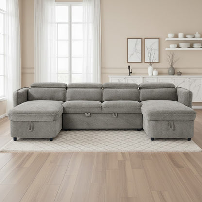 Capri Sofabed Grey Fabric U Shape Storage Corner Sofa