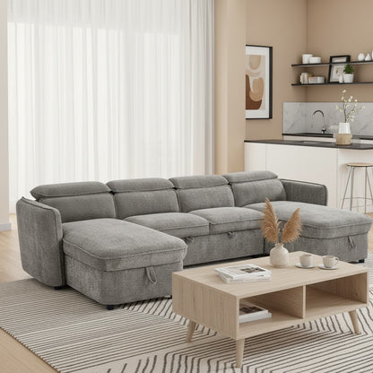 Capri Sofabed Grey Fabric U Shape Storage Corner Sofa