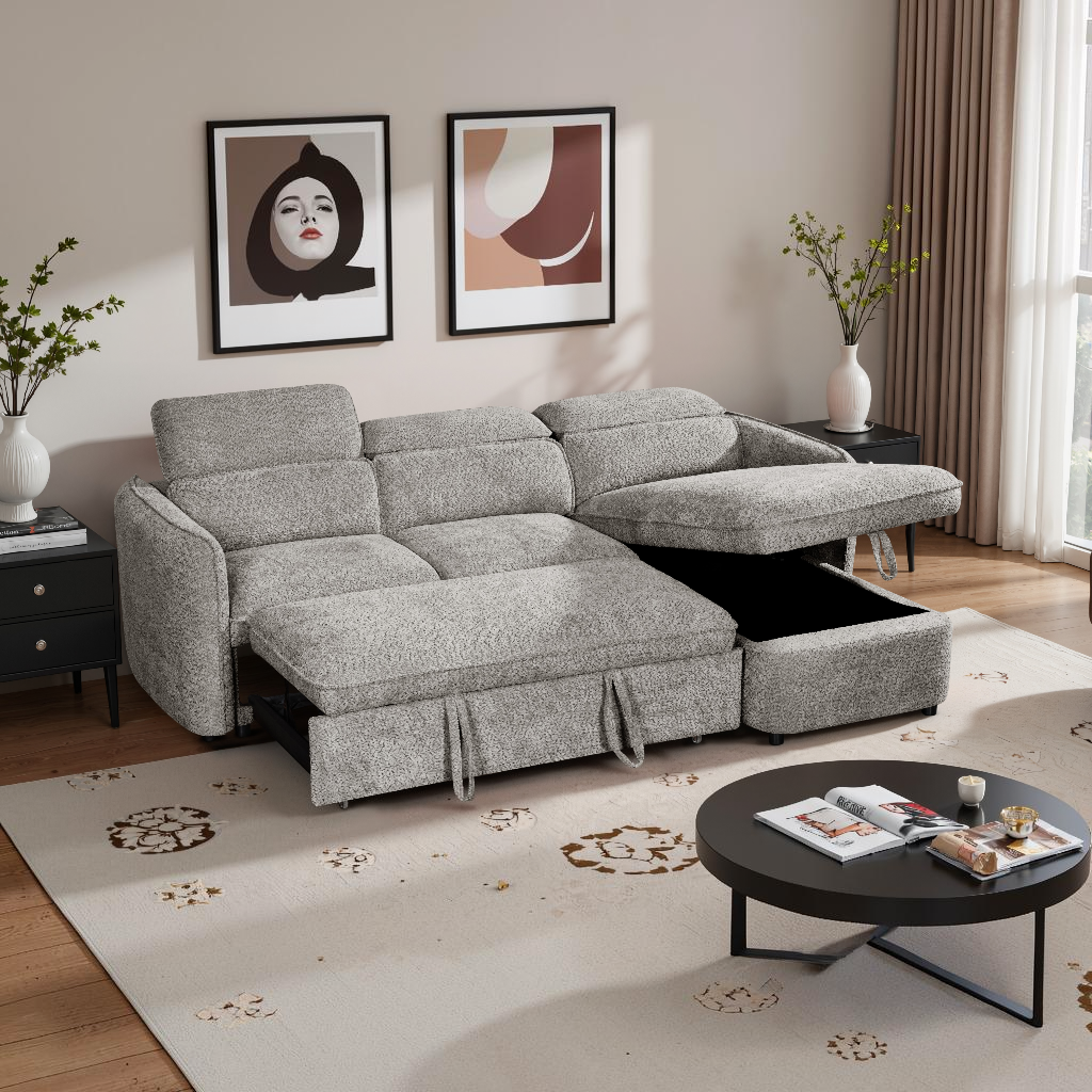 Capri Sofabed Grey Fabric Universal Storage Corner Sofa