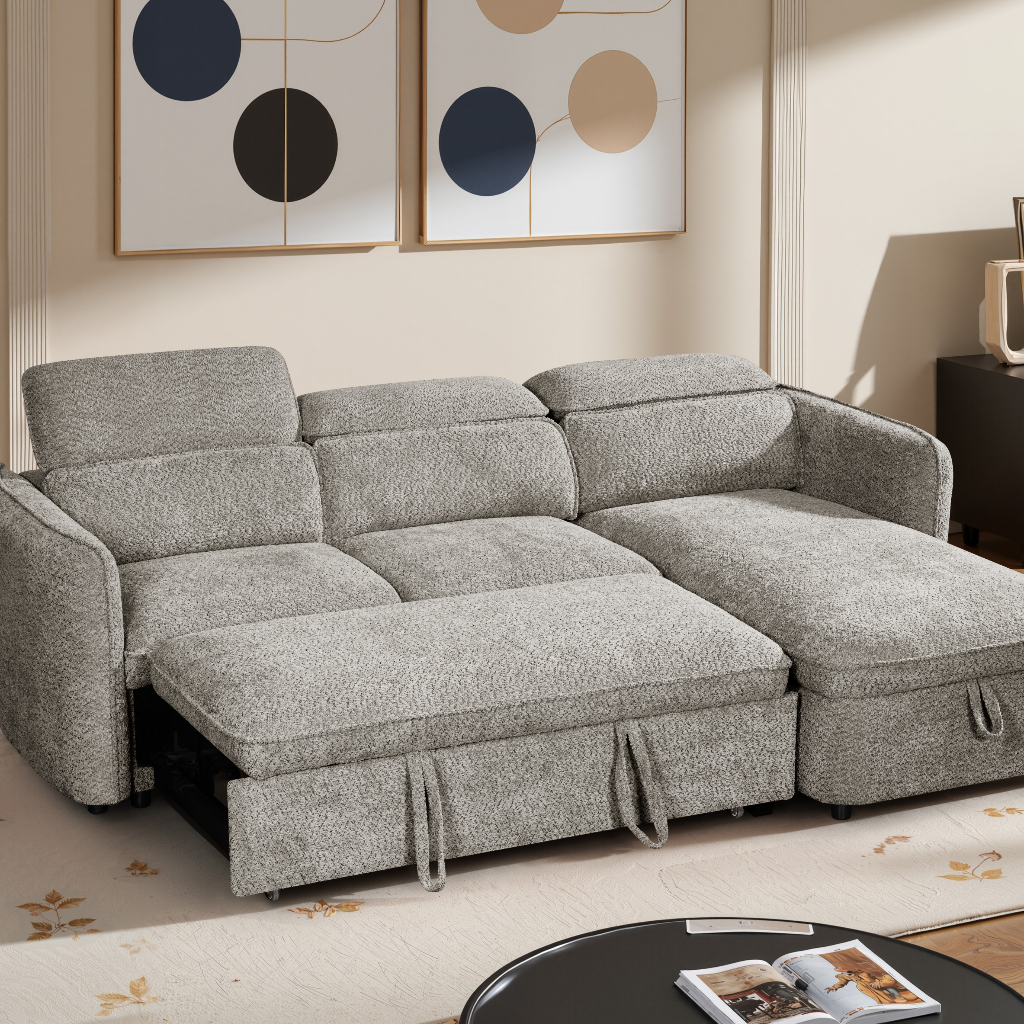 Capri Sofabed Grey Fabric Universal Storage Corner Sofa