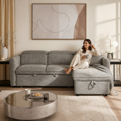 Capri Sofabed Grey Fabric Universal Storage Corner Sofa