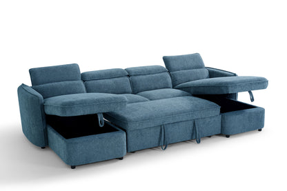 Capri Sofabed Blue Fabric U Shape Storage Corner Sofa