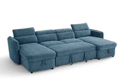 Capri Sofabed Blue Fabric U Shape Storage Corner Sofa