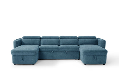 Capri Sofabed Blue Fabric U Shape Storage Corner Sofa