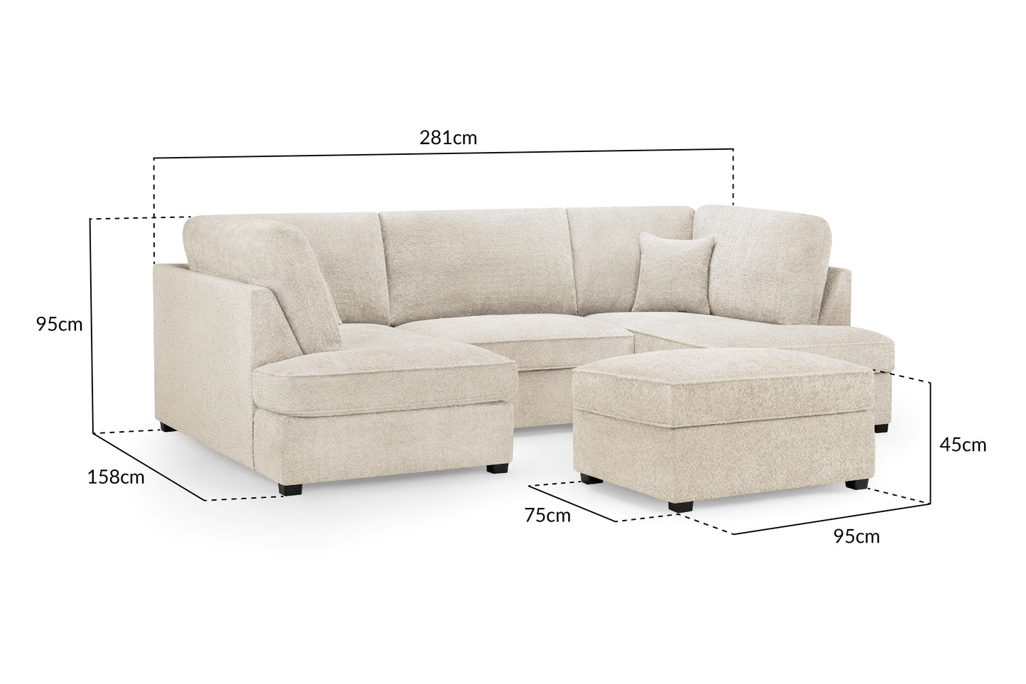 Carnaby Beige Cream Boucle Fabric U Shape Corner Sofa
