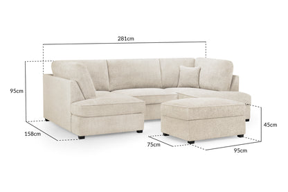 Carnaby Beige Cream Boucle Fabric U Shape Corner Sofa