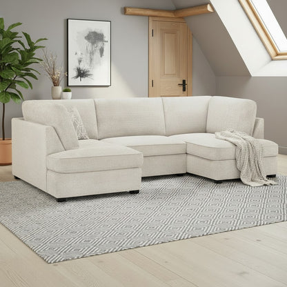 Carnaby Beige Cream Boucle Fabric U Shape Corner Sofa