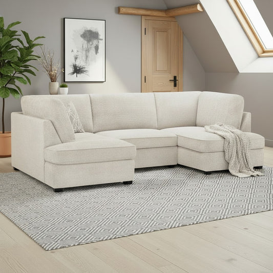 Carnaby Beige Cream Boucle Fabric U Shape Corner Sofa