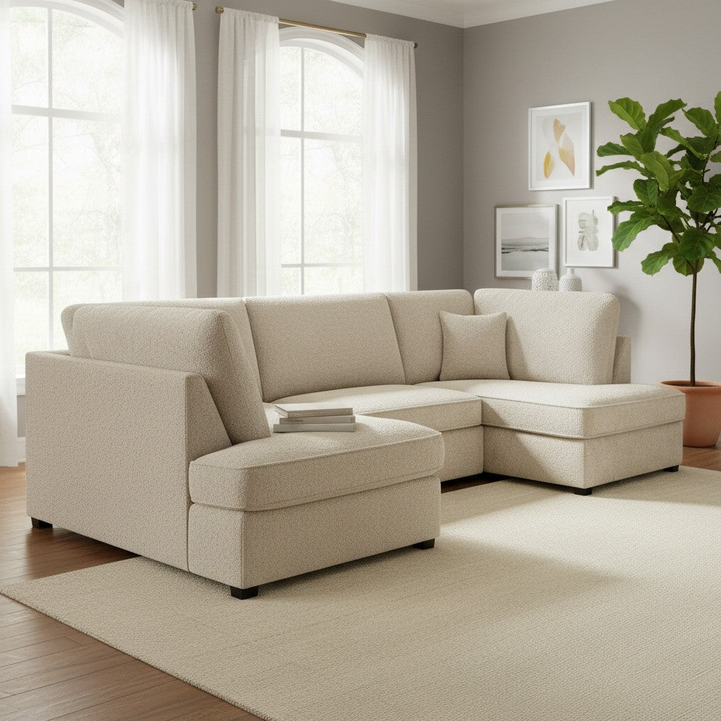 Carnaby Beige Cream Boucle Fabric U Shape Corner Sofa