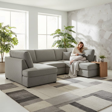 Carnaby Grey Boucle Fabric U Shape Corner Sofa