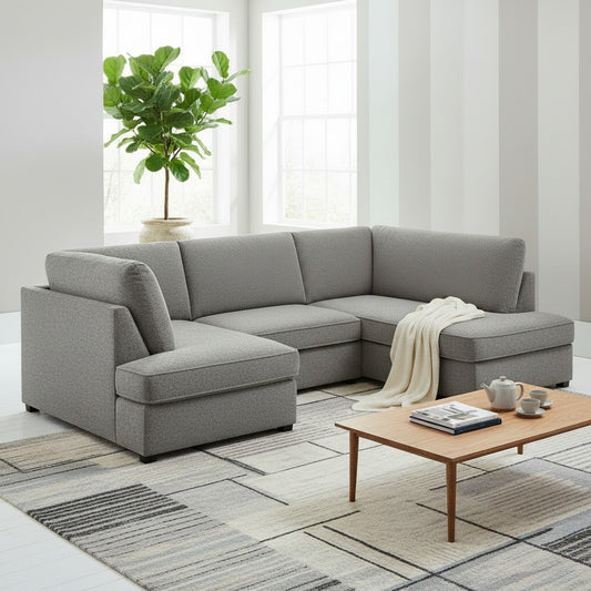 Carnaby Grey Boucle Fabric U Shape Corner Sofa