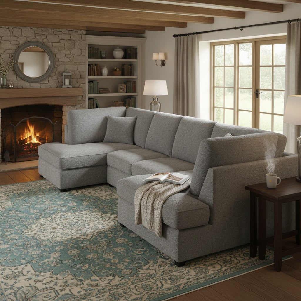 Carnaby Grey Boucle Fabric U Shape Corner Sofa